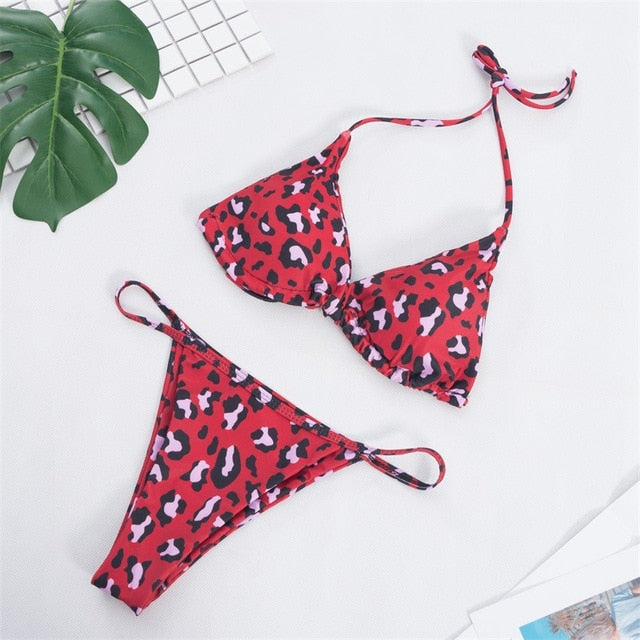 2 Piece Solid Sexy Push Up Swimwear Women Brazilian Swimsuit Low Waist Halter Bathing Suit Bikini Set The Clothing Company Sydney