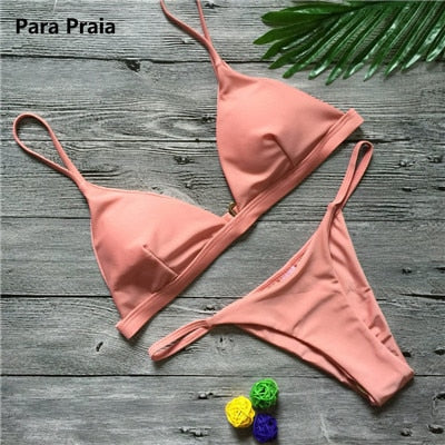 2 Piece Solid Sexy Push Up Swimwear Women Brazilian Swimsuit Low Waist Halter Bathing Suit Bikini Set The Clothing Company Sydney