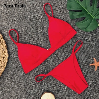 2 Piece Solid Sexy Push Up Swimwear Women Brazilian Swimsuit Low Waist Halter Bathing Suit Bikini Set The Clothing Company Sydney