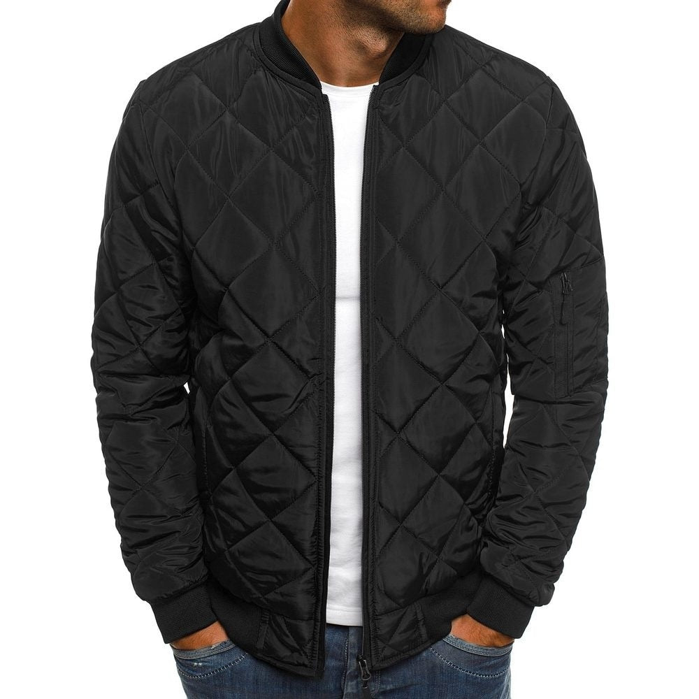 Men's cotton-padded solid color rhombus seam jacket, overcoat, or coat from The Clothing Company Sydney, shown in the product image.
