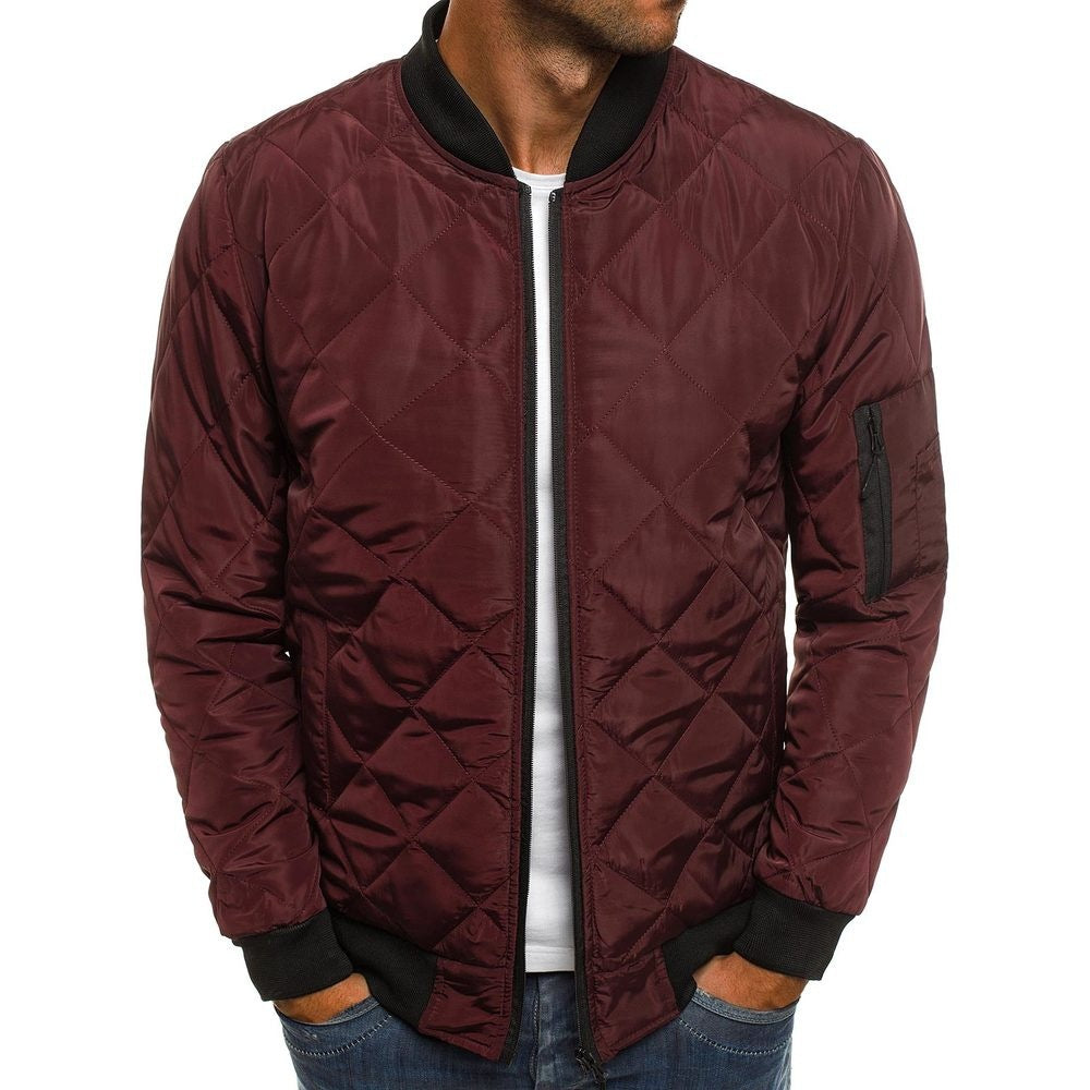 Men's cotton-padded solid color rhombus seam coat with overcoat style, featuring a stylish jacket design by The Clothing Company Sydney.