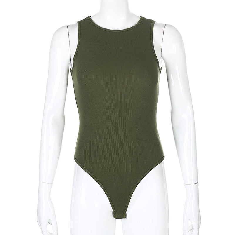 Black Sleeveless Ribbed Knitted Summer Solid Basic Bodycon Jumpsuit Body Women Fashion Bodysuit The Clothing Company Sydney