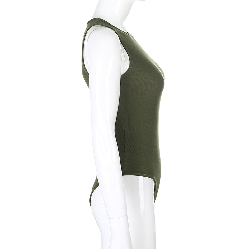 Black Sleeveless Ribbed Knitted Summer Solid Basic Bodycon Jumpsuit Body Women Fashion Bodysuit The Clothing Company Sydney