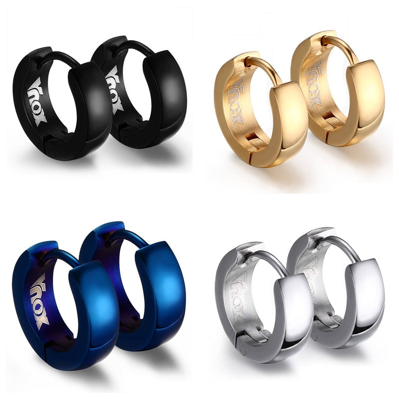 Stainless steel Rock Punk Huggie earrings with chain design, small hoop style for men, boho jewelry by The Clothing Company Sydney