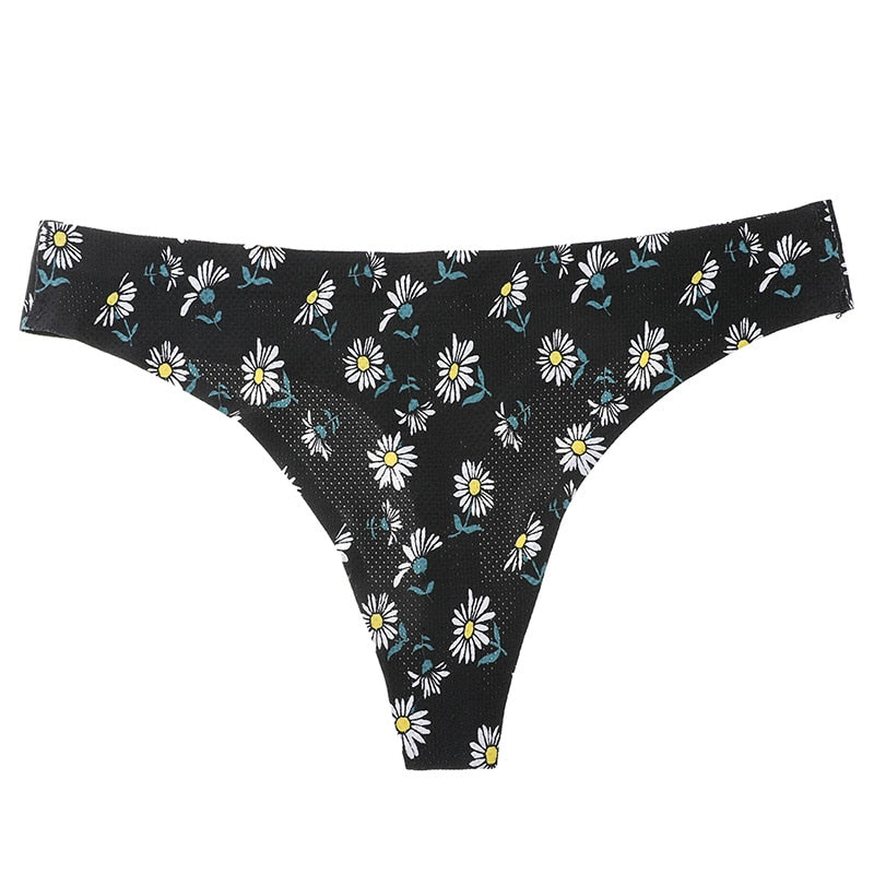 Floral print low-waist thong underwear by The Clothing Company Sydney, breathable G-string with no trace design for women.