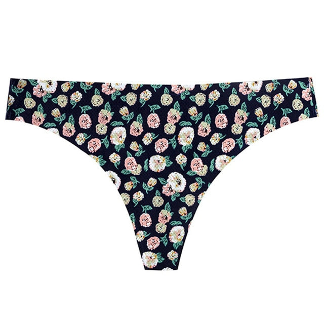 Floral print low-waist thong underwear by The Clothing Company Sydney, breathable G-string with no trace design for women.