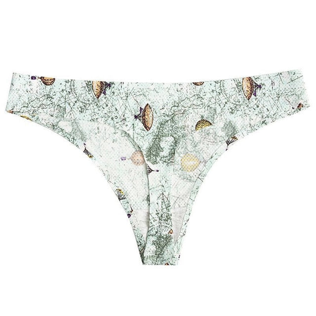 Floral print low-waist thong underwear from The Clothing Company Sydney, breathable and seamless G-string lingerie for women.