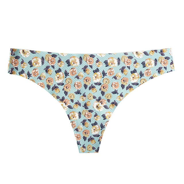 Floral print low-waist thong underwear by The Clothing Company Sydney, breathable and seamless G-string lingerie for women.