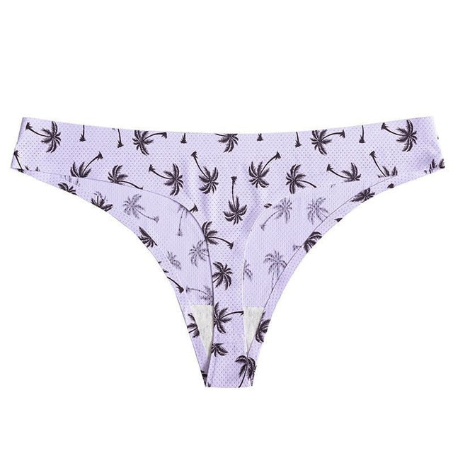 Floral print low-waist thong from The Clothing Company Sydney, breathable and seamless female G-string underwear.