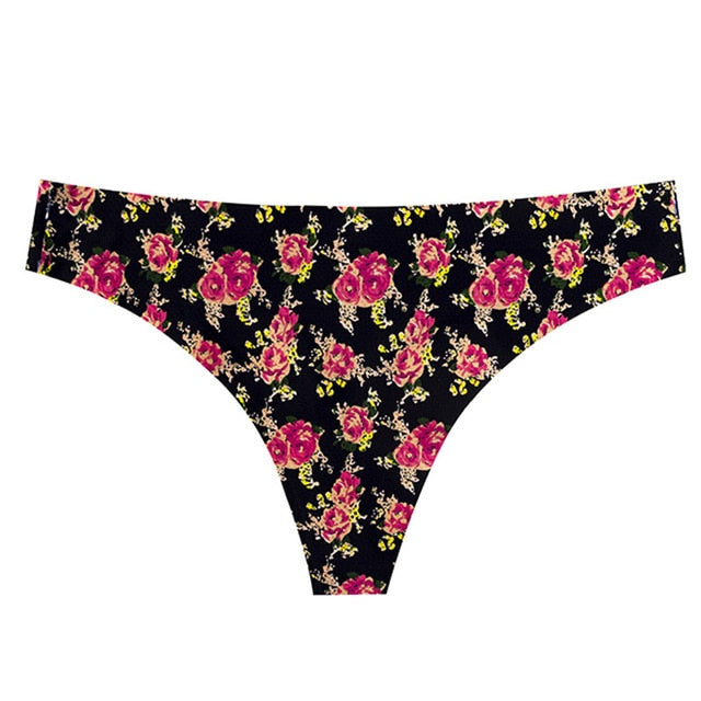Floral print low-waist thong underwear by The Clothing Company Sydney, breathable G-string with no trace design for women.