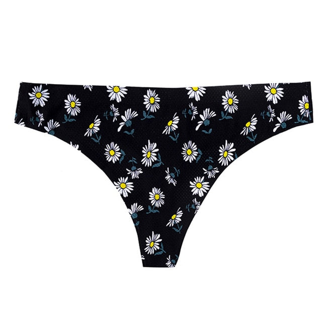 Floral print low-waist thong from The Clothing Company Sydney, breathable lace lingerie with no trace design for women.