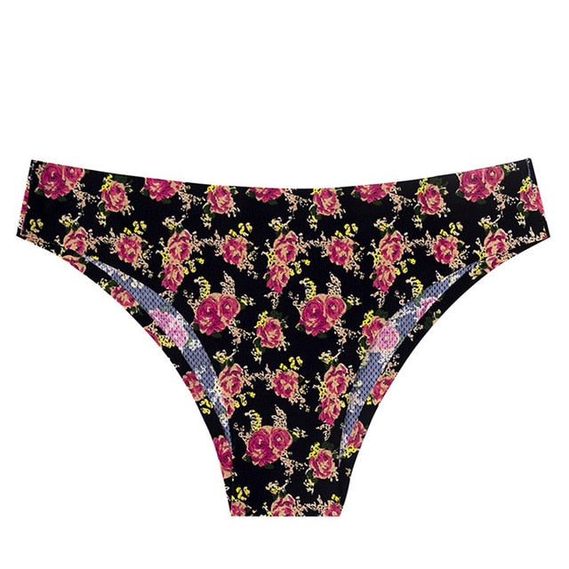 Floral print low-waist thong from The Clothing Company Sydney, breathable and seamless G-string lingerie for women.