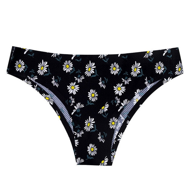 Floral print thong underwear by The Clothing Company Sydney, low-waist, breathable, no trace, female G-string lingerie.