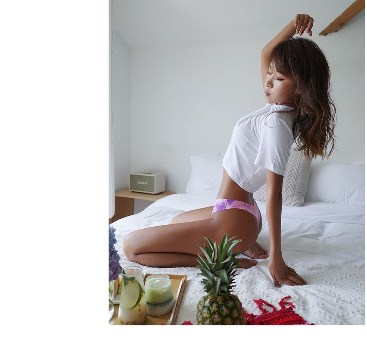 Three floral print women's thong underwear in soft, seamless cotton with low waist design from The Clothing Company Sydney.