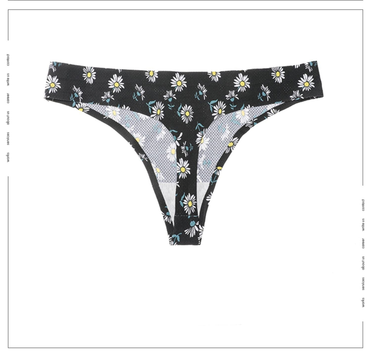 Three floral print women's thong panties from The Clothing Company Sydney, soft seamless low waist cotton underwear for women.