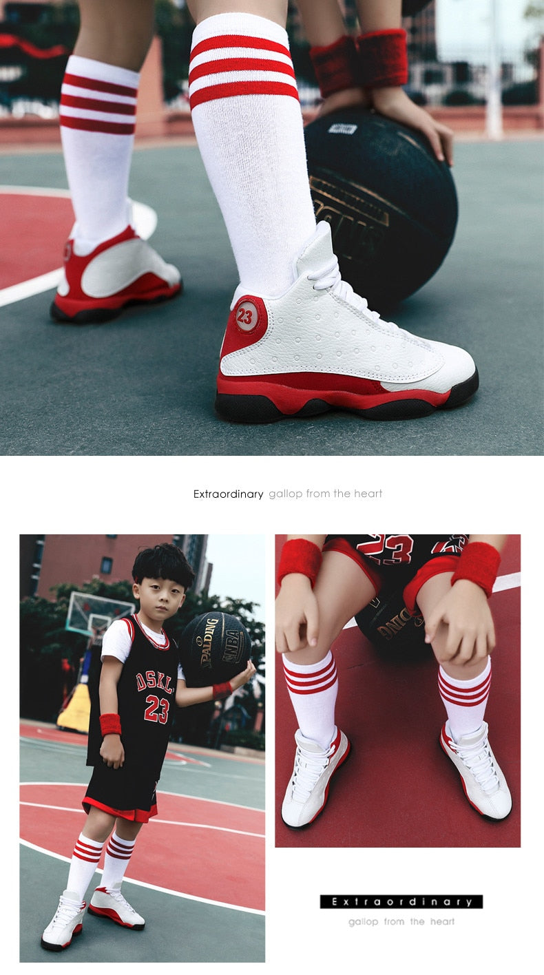 Kids' shockproof non-slip basketball sneakers by The Clothing Company Sydney, boys and girls sport shoes with supportive design.