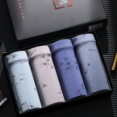 Four-pack men's boxer briefs by The Clothing Company Sydney, breathable printed U convex trunks, soft and comfortable underpants.