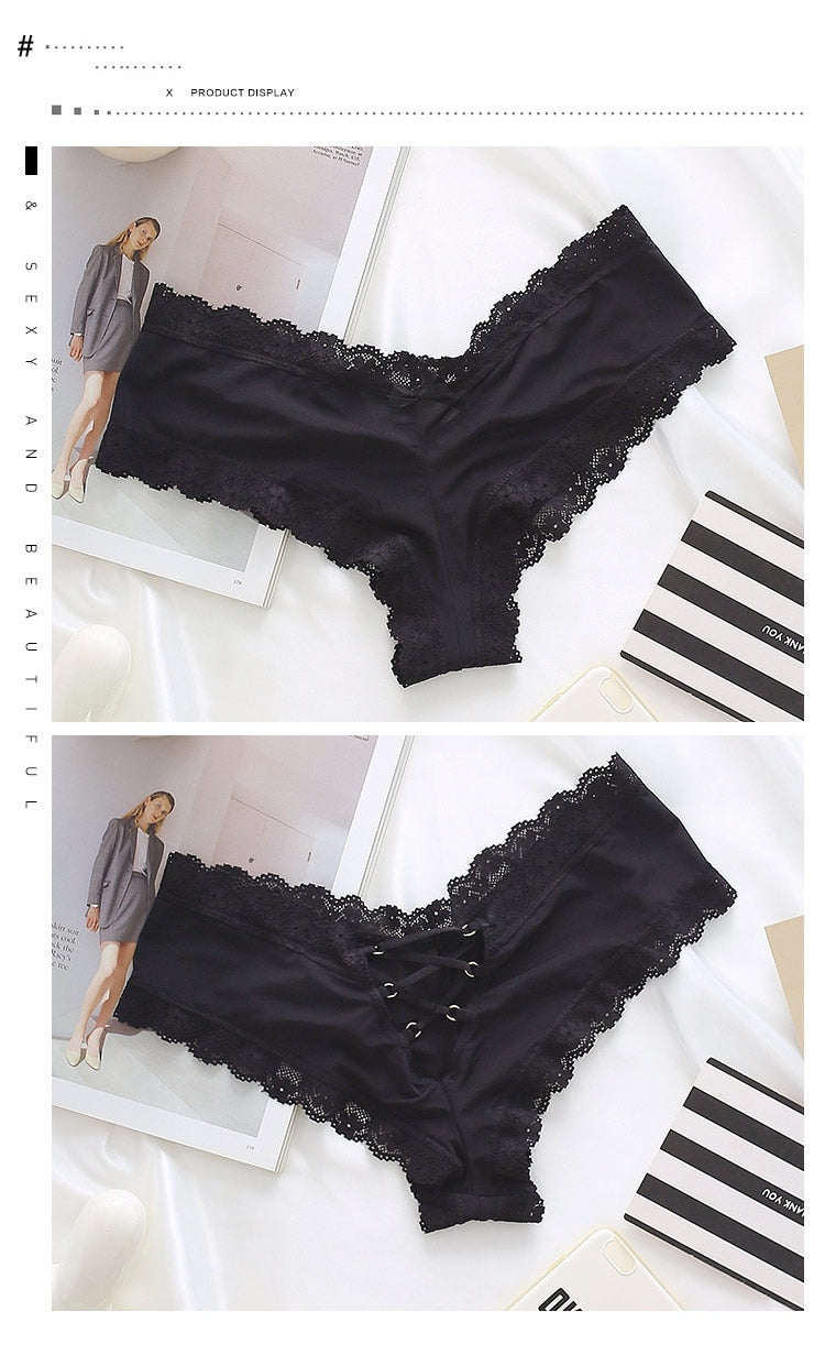 Satin lace women's underwear with back bandage design, seamless cotton briefs, soft high-level crotch, solid color, from The Clothing Company Sydney