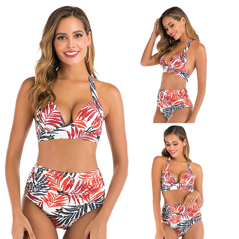 2 Piece High waist bikini set Halter bathing suit swimsuit Plus size bikini Floral print swimwear The Clothing Company Sydney