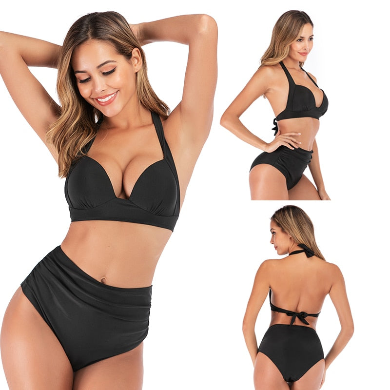 2 Piece High waist bikini set Halter bathing suit swimsuit Plus size bikini Floral print swimwear The Clothing Company Sydney