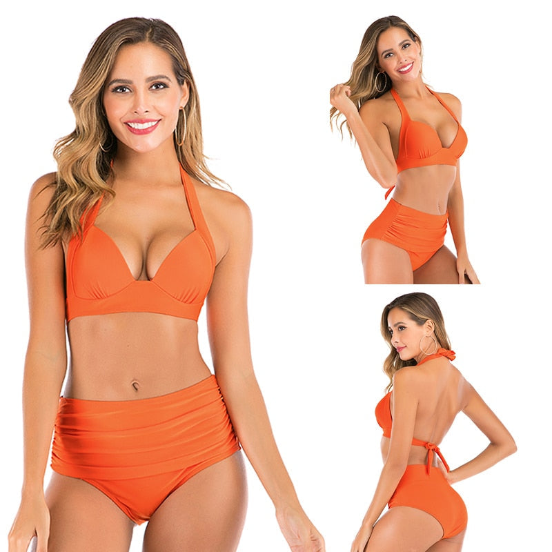 2 Piece High waist bikini set Halter bathing suit swimsuit Plus size bikini Floral print swimwear The Clothing Company Sydney