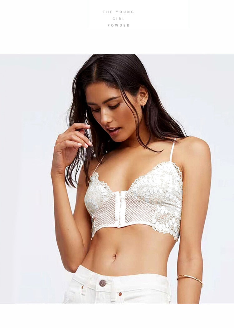 French retro lace front buckle bra set by The Clothing Company Sydney, featuring wire-free bralette and ultra-thin lingerie design.