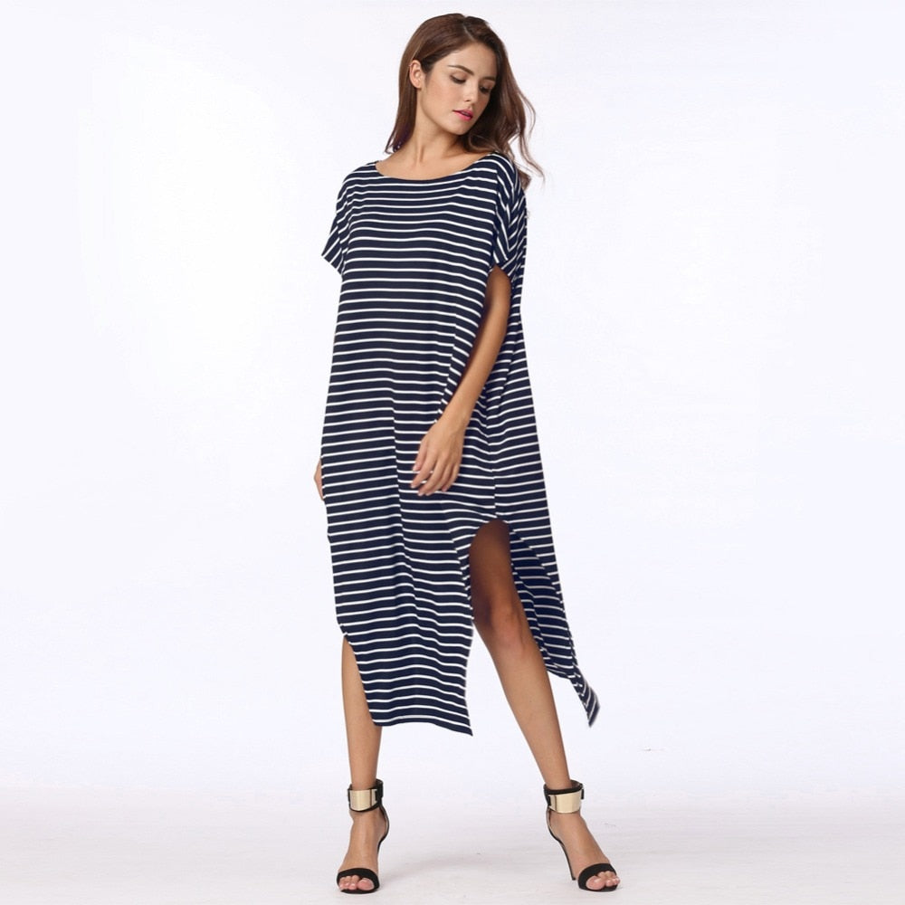 Loose oversized striped batwing sleeve dress with one shoulder and split, plus size 5XL casual dress from The Clothing Company Sydney