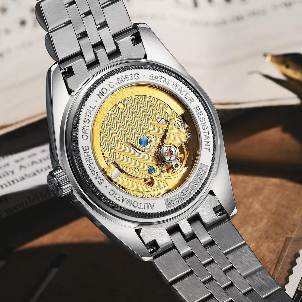 Luxury men's automatic stainless steel watch by The Clothing Company Sydney, featuring waterproof design and sleek business sport style.