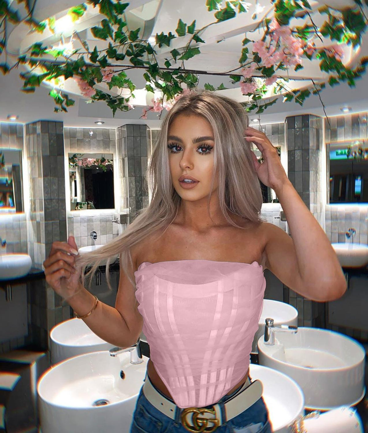 Sleeveless strapless bustier corset crop top with mesh back and zipper, ideal for summer fashion from The Clothing Company Sydney