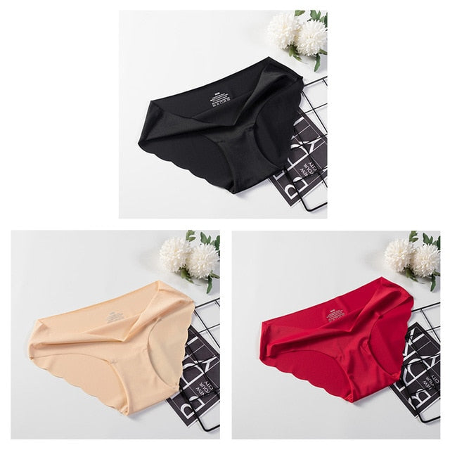 Three-pack of seamless solid color panties from The Clothing Company Sydney, comfortable and sexy lingerie briefs for women.