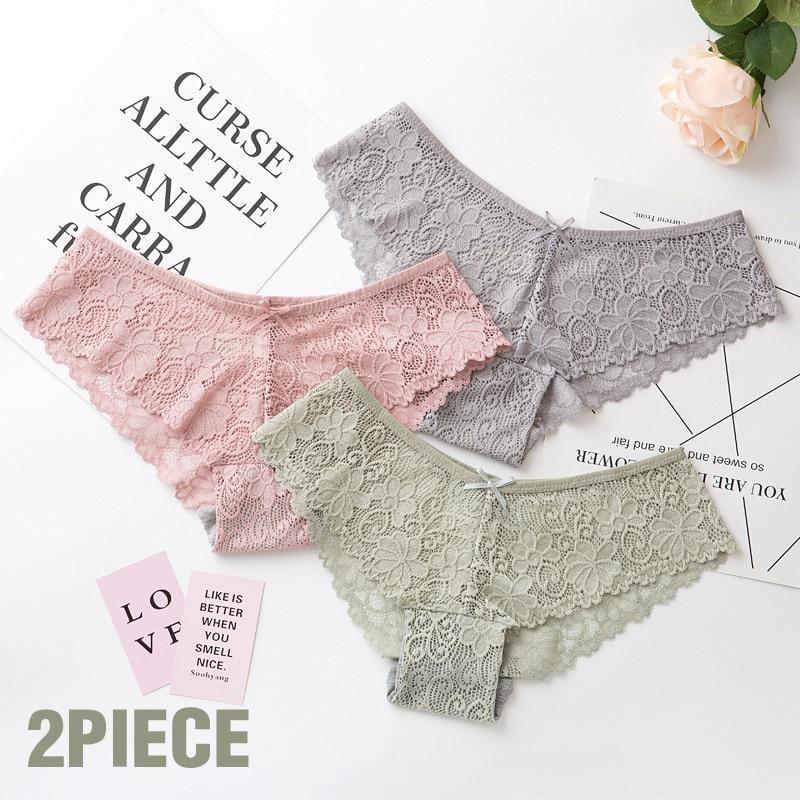 Two-pack lace cotton lingerie briefs from The Clothing Company Sydney, low waist and cute underwear for comfortable wear.