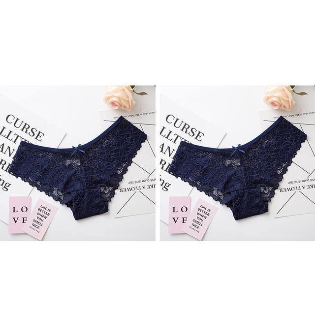 Two pairs of low waist lace cotton lingerie briefs from The Clothing Company Sydney, featuring cute and comfortable underwear.
