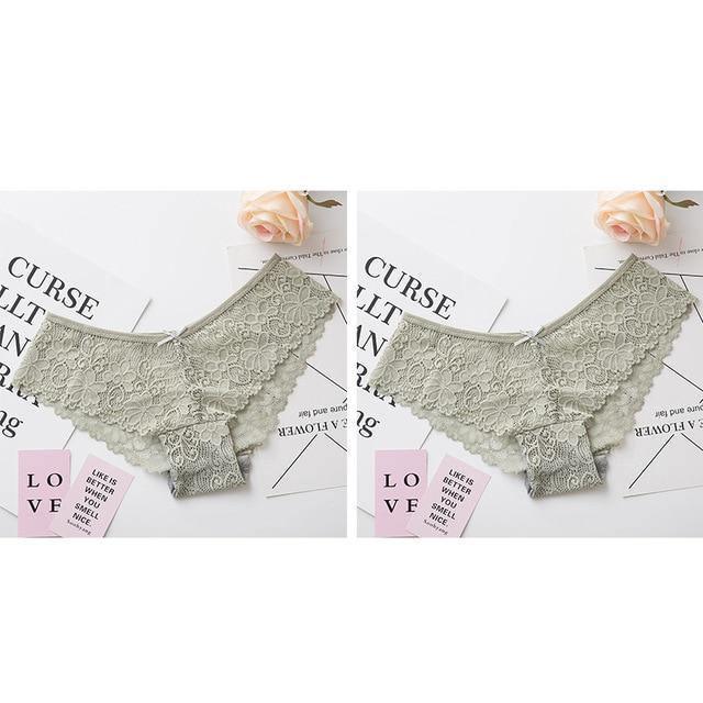 Two pairs of The Clothing Company Sydney lace cotton lingerie briefs with low waist and cute design, shown in a product image.