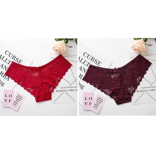 Two pairs of lace cotton lingerie briefs from The Clothing Company Sydney, low waist, cute and comfortable underwear shown in the image.