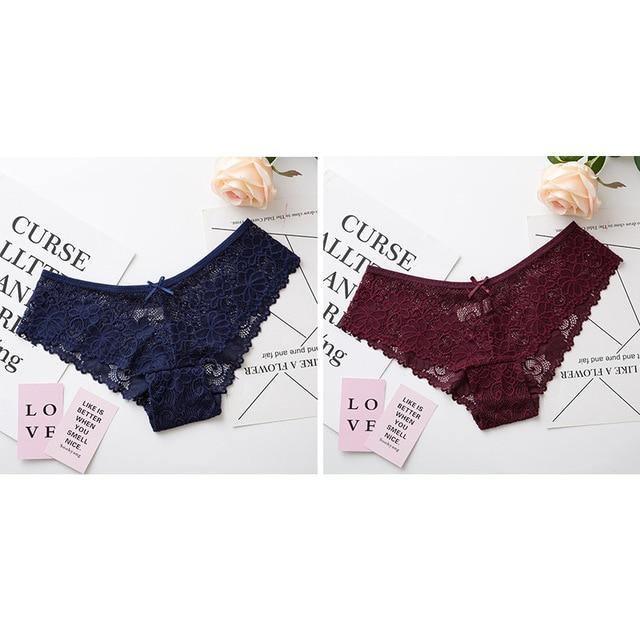 Two pairs of lace cotton lingerie briefs with low waist design, cute and comfortable underwear from The Clothing Company Sydney.