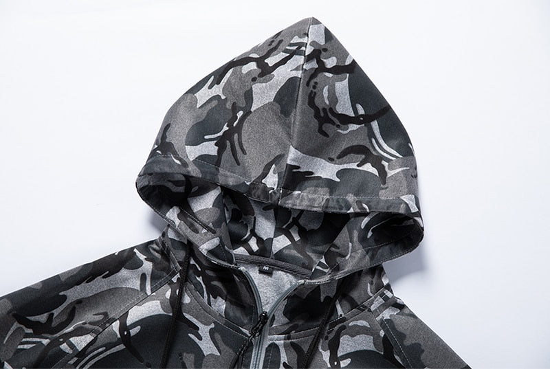 Camouflage men's sweatshirt and pants set from The Clothing Company Sydney, hooded camouflage tracksuit with jacket and pants.