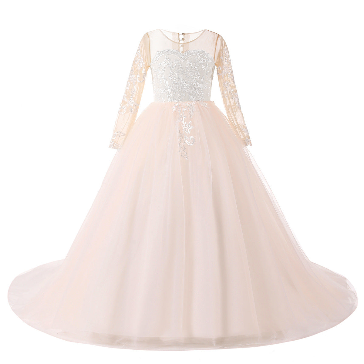 Kids girls bridesmaid long lace princess dress for wedding or party, from The Clothing Company Sydney.