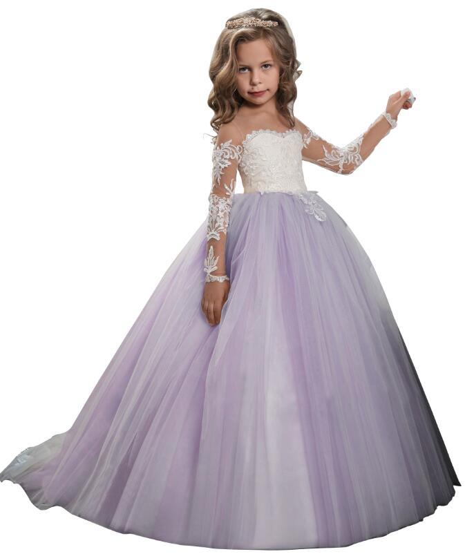 Kids girls long lace princess wedding dress for bridesmaids and parties, by The Clothing Company Sydney.