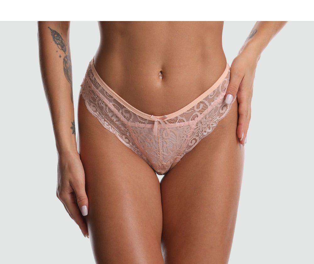 Seamless women's lace thong underwear with low waist design, soft G-string briefs by The Clothing Company Sydney.