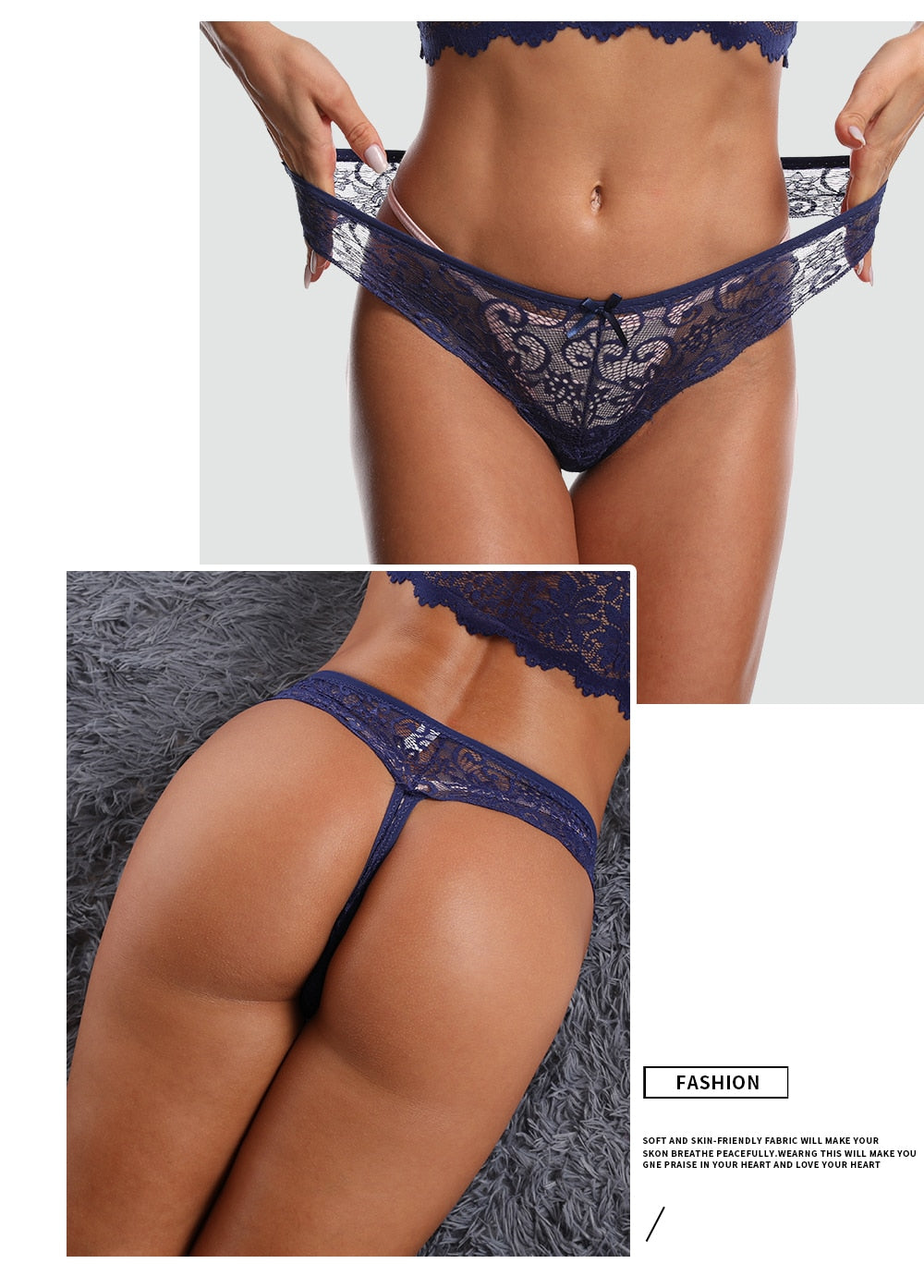 Seamless women's lace thong underwear by The Clothing Company Sydney, low waist, soft G-string briefs, stylish lingerie.