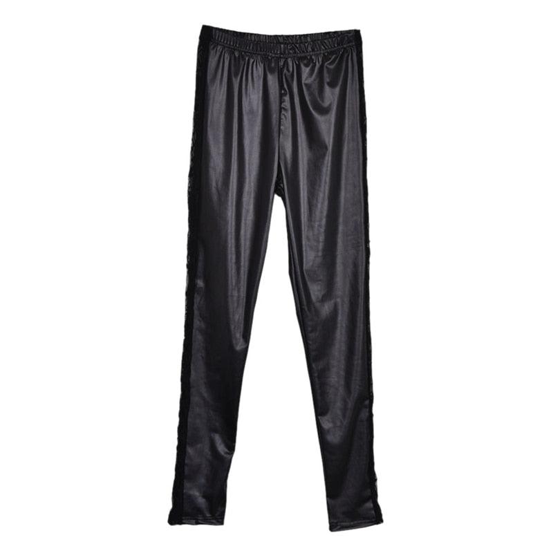 1pc black Sexy Splicing Lace Faux Leather Slim Fit Leggings Skinny Stretch Pants The Clothing Company Sydney