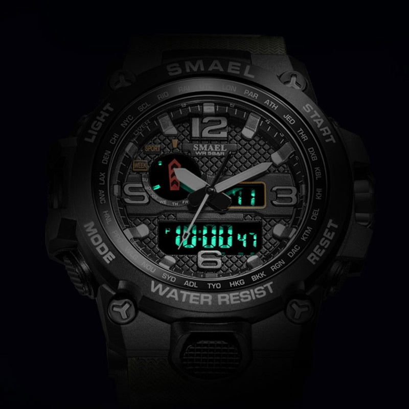 Water-resistant 50M men's military quartz wristwatch with dual display alarm, sport style from The Clothing Company Sydney