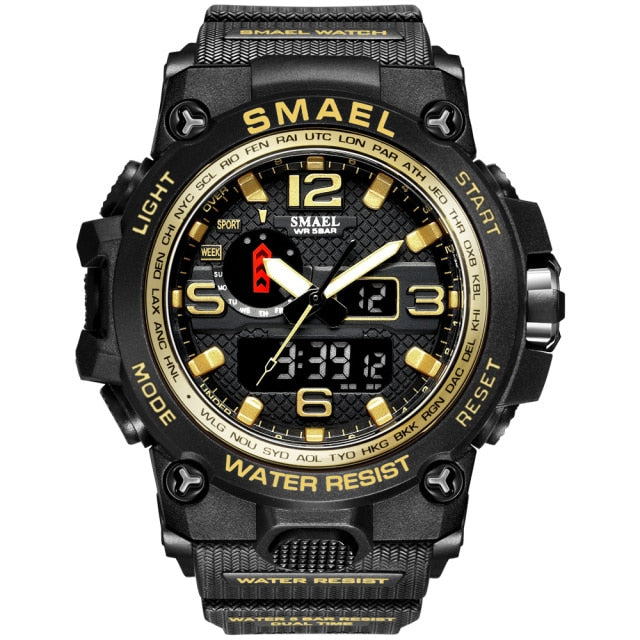 Water-resistant 50M men's quartz wristwatch with dual display, military style, sport design, from The Clothing Company Sydney