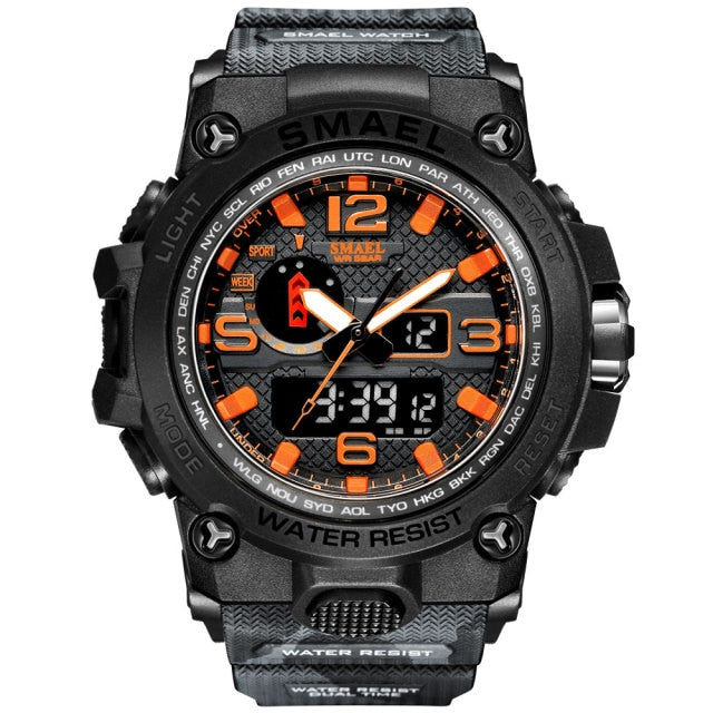 Water-resistant 50M men's military wristwatch with dual display, quartz movement, sport style from The Clothing Company Sydney.