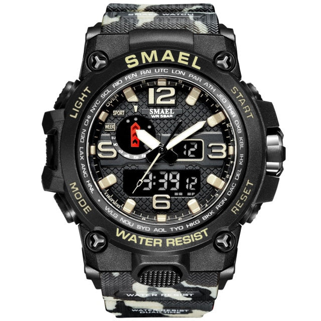 Water-resistant 50M military quartz wristwatch with dual display, sport design, ideal for men from The Clothing Company Sydney.