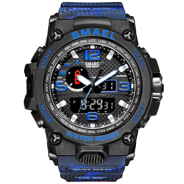 Water-resistant 50M men's wristwatch with dual display, quartz military style, sport design from The Clothing Company Sydney.