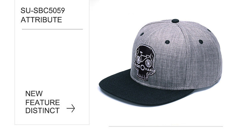 Black baseball snapback hat with embroidered skull design, stylish hip hop cap by The Clothing Company Sydney.