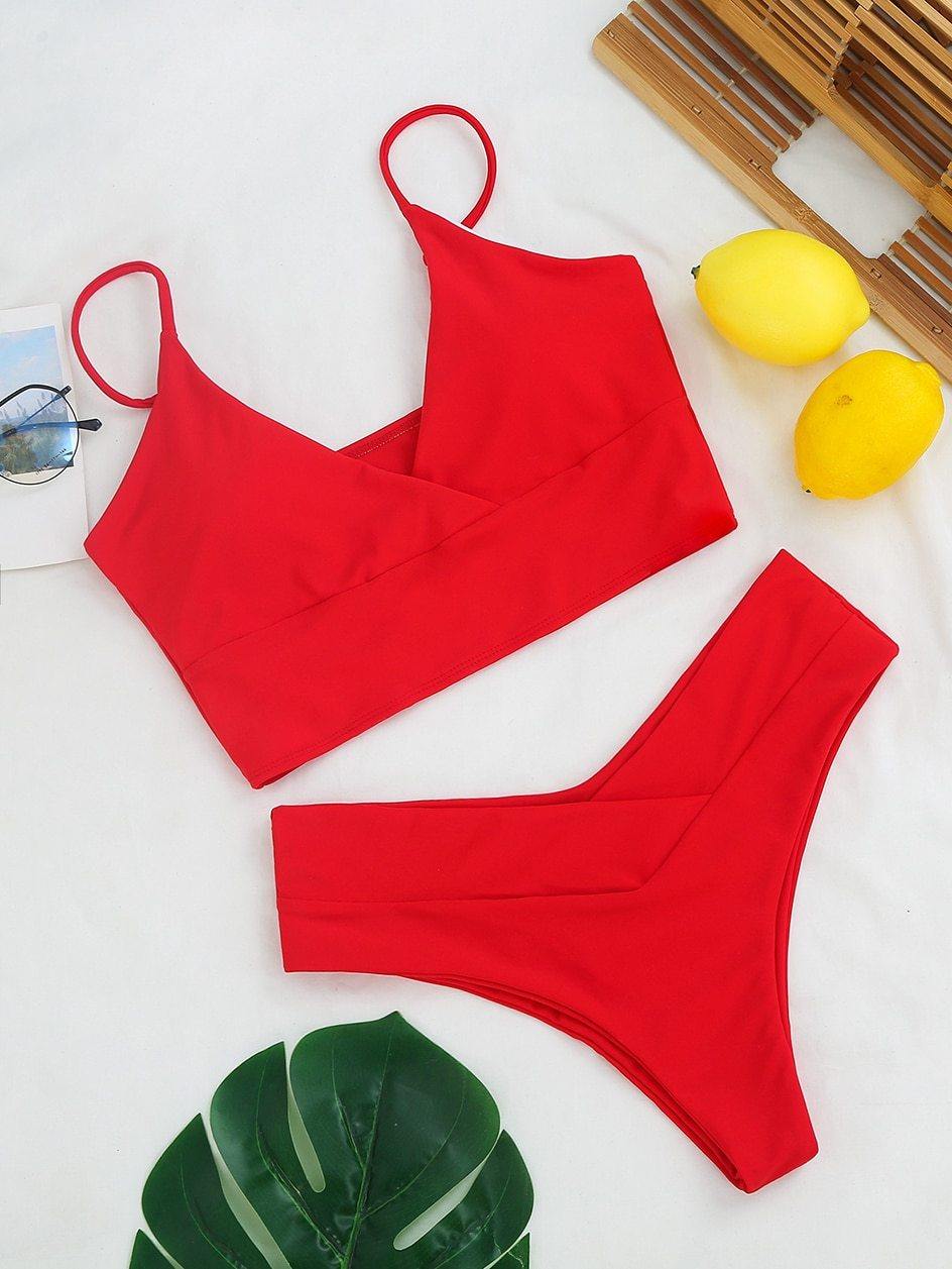 High waist swimsuit for women by The Clothing Company Sydney, high cut thong bikini set, stylish and flattering swimwear.