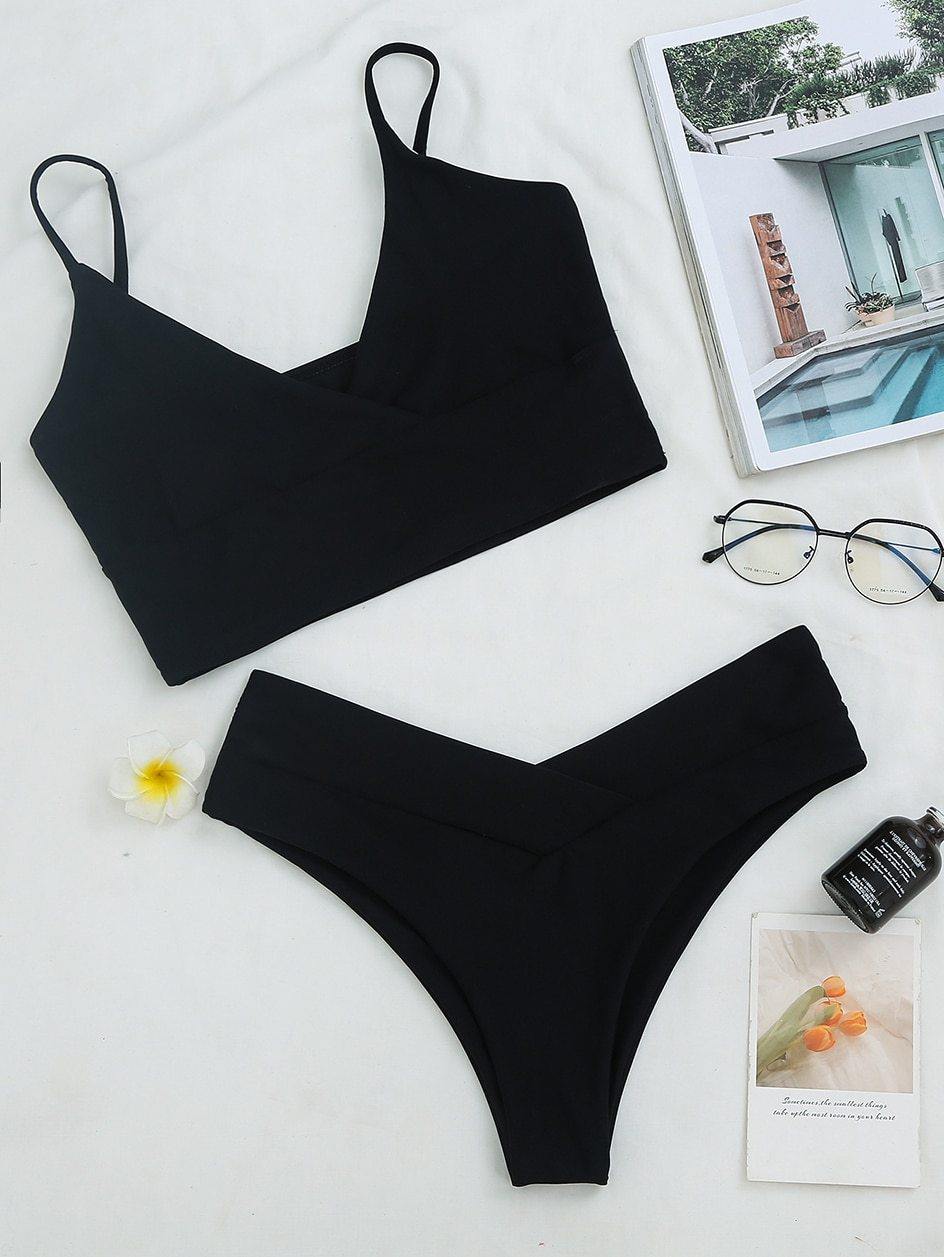 High waist thong bikini set by The Clothing Company Sydney, stylish high cut swimsuit for women, perfect for beach or pool.