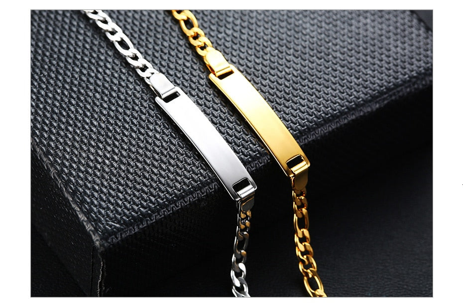 Gold-tone personalized baby name bracelet made of solid stainless steel, adjustable, with custom engraving from The Clothing Company Sydney.
